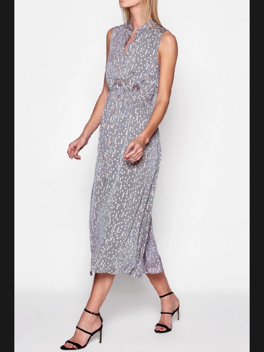 Equipment Andrinna Sleeveless Satin Midi Dress in Cloud/Blue